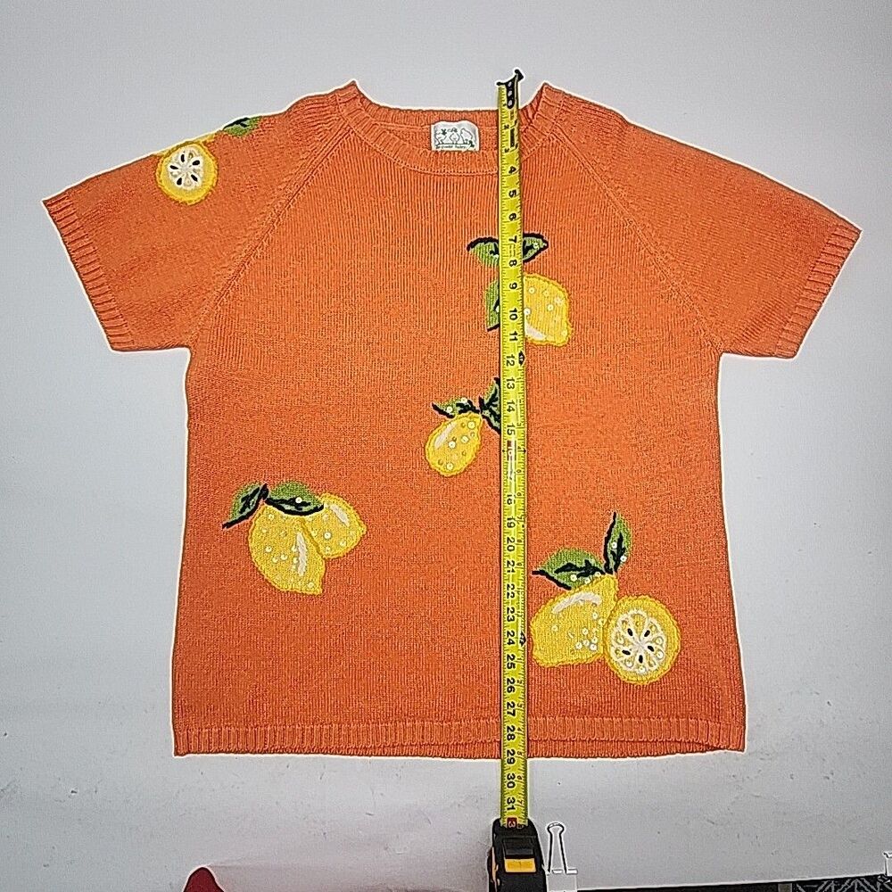 Quacker Factory Sweater Orange Short Sleeve Lemon Women Plus Sz 1X A43984 QVC - Picture 8 of 9